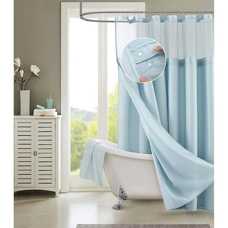 Gfancy Fixtures 72 x 70 x 1 in. Light Blue Sheer & Grid Shower Curtain & Liner Set GF2628014